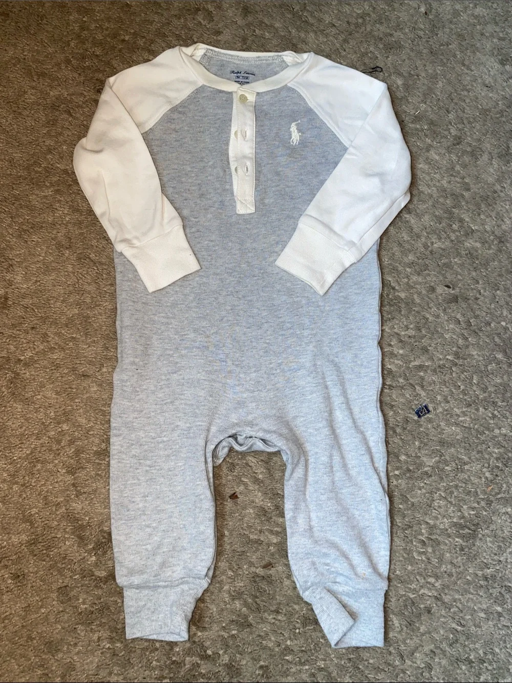 Ralph Lauren Grey & White Henley Long-Sleeve One-Piece
